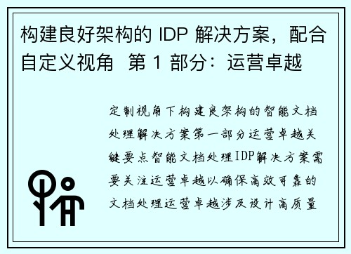 构建良好架构的 IDP 解决方案，配合自定义视角  第 1 部分：运营卓越 机器学习博客