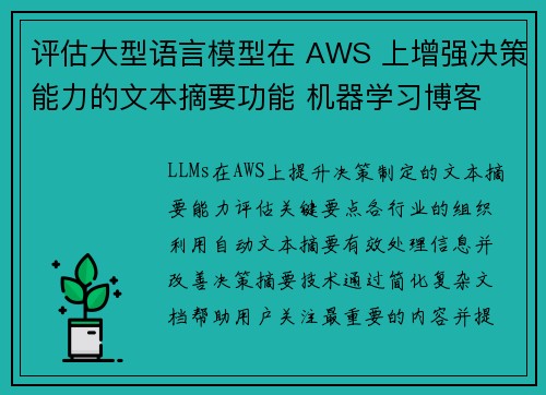 评估大型语言模型在 AWS 上增强决策能力的文本摘要功能 机器学习博客